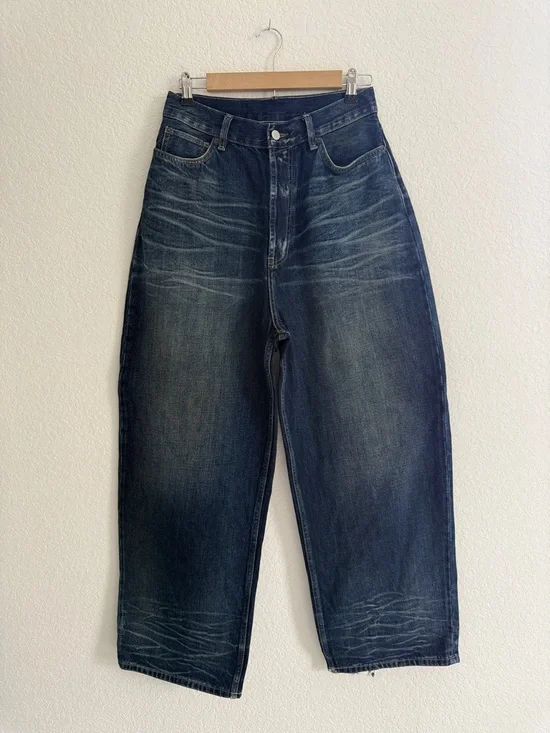 Acne Studios 2023M FN Dark Blue Washed Baggy-Fit and Wide-leg Jeans Size 44 - Picture 4 of 16